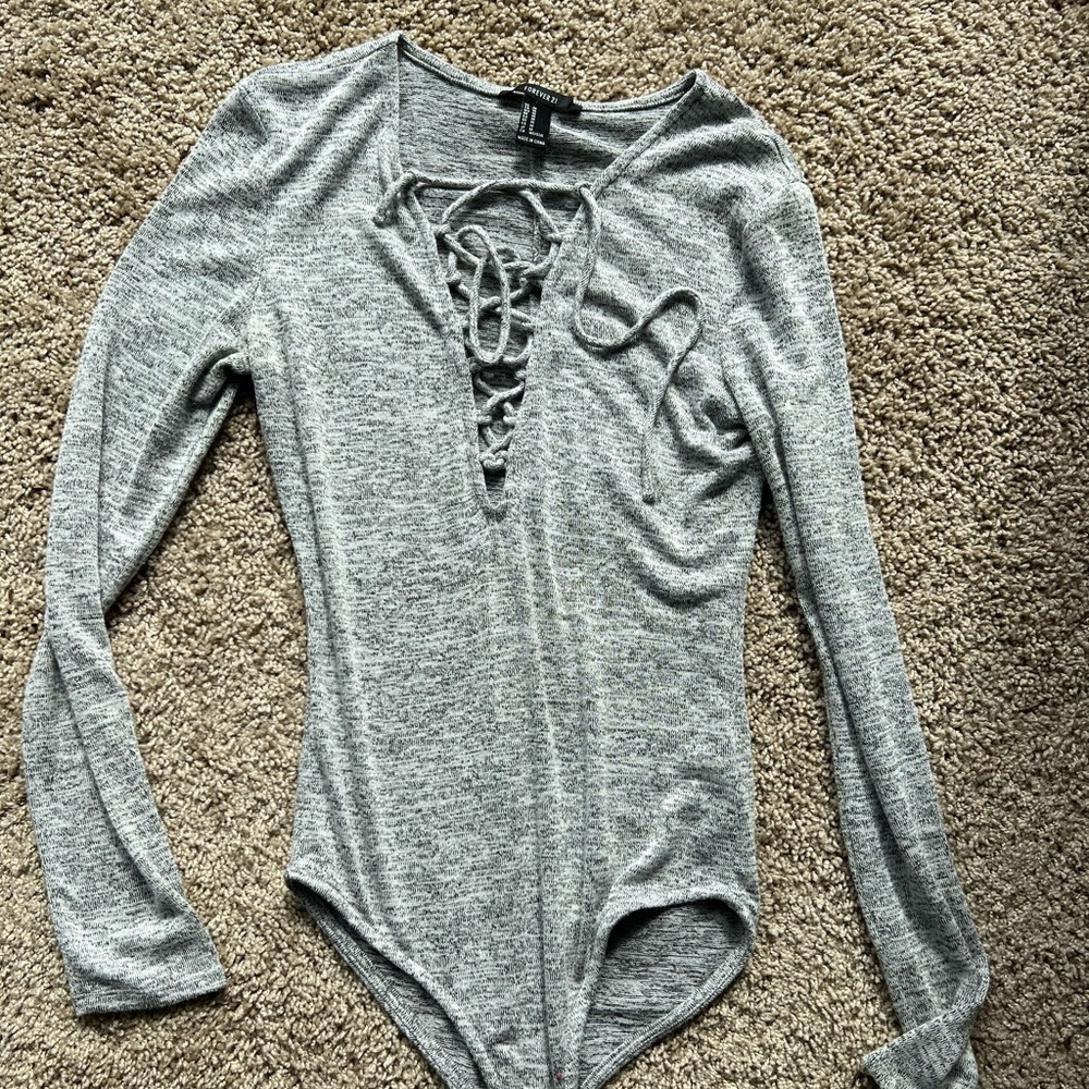 Bodysuit thong with front cross cross tie